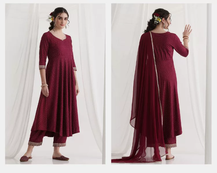 Conjunto de Kurta étnica color - Summer Clothing Pakistan reseña y precio